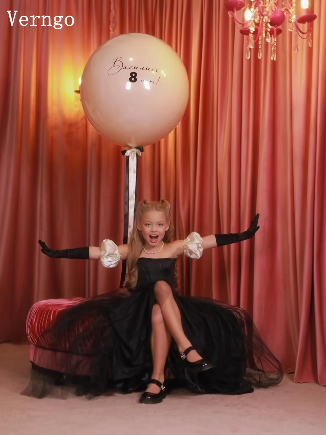 فستان Verngo أسود من التول للفتيات على شكل زهور قبالة الكتف على شكل حرف A فستان رسمي لحفلات أعياد الميلاد وحفلات الأميرة بفيونكة فساتين حفلات مخصصة #4