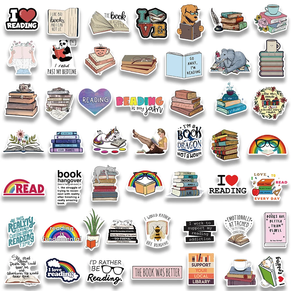 50/100PCS Diary Book Reading Bookish Sticker Bookworm Aesthetic DIY Journal Scrapbook Phone Laptop Guitar Luggage Kindle Sticker