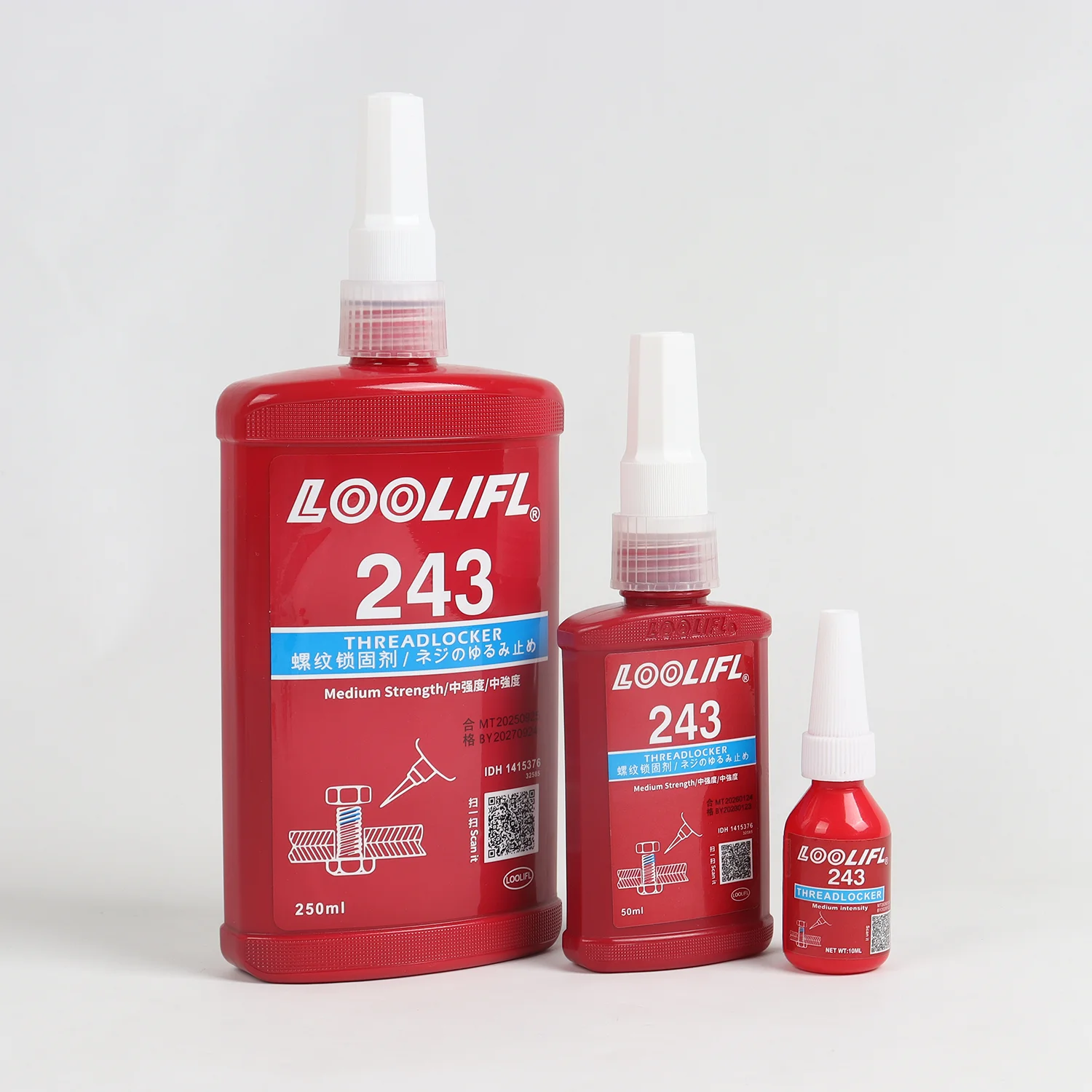 LOOLIFL 243 Blauer Schraubensicherungslack Anaerober Klebstoff zur Schrauben- und Mutternsicherung Verhindert Lockerung, Rost und Korrosion 10ml 50ml 250ml