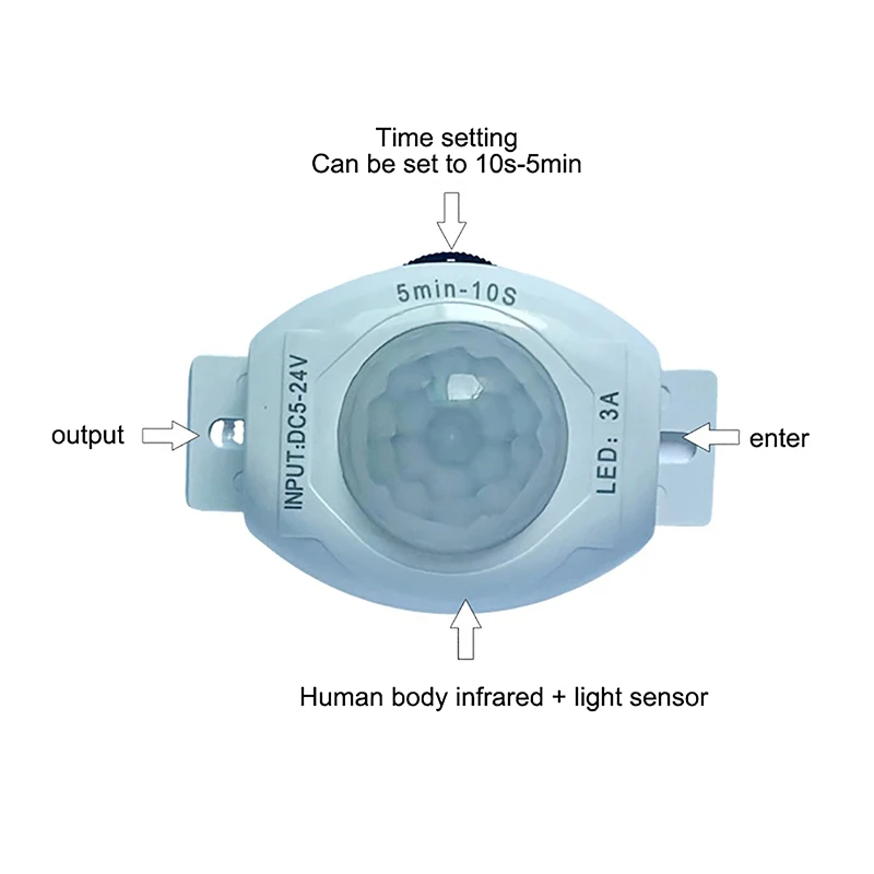 1 шт., инфракрасный датчик с задержкой времени, переключатель света для светодиодной ленты, DC12-24V, инфракрасный индукционный детектор, светодиодный датчик движения, переключатель