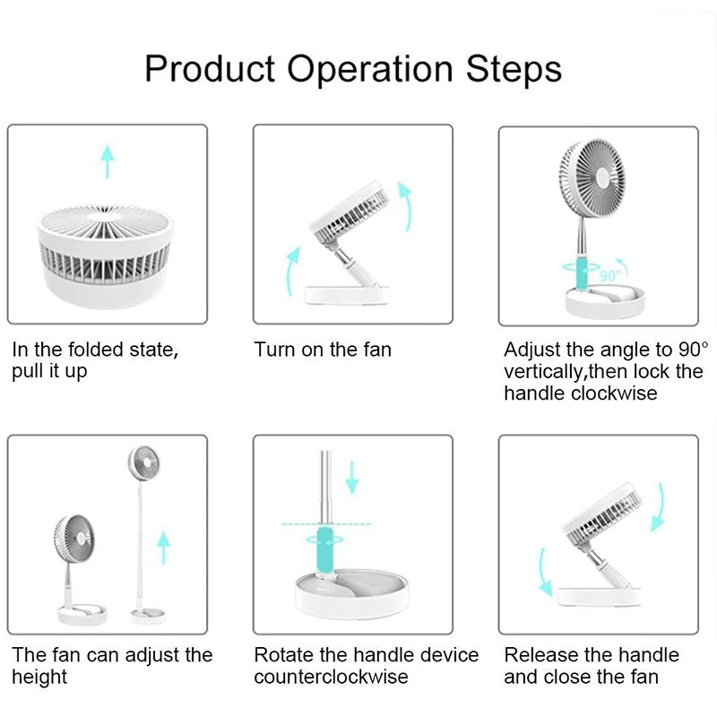 Portable Fan Rechargeable Mini Folding Telescopic Floor Low Noise Summer Fan Cooling For Household Bedroom Office Deskto image 4
