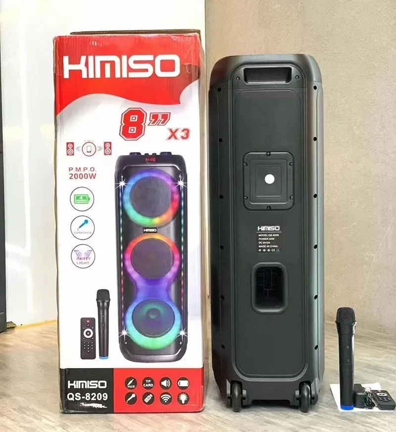 

KIMISO QS-8209 Portable Outdoor Square Dance Bluetooth Speakers 3 8-inch Horns 2000W Peak Powerful Wireless Party Big Speakers