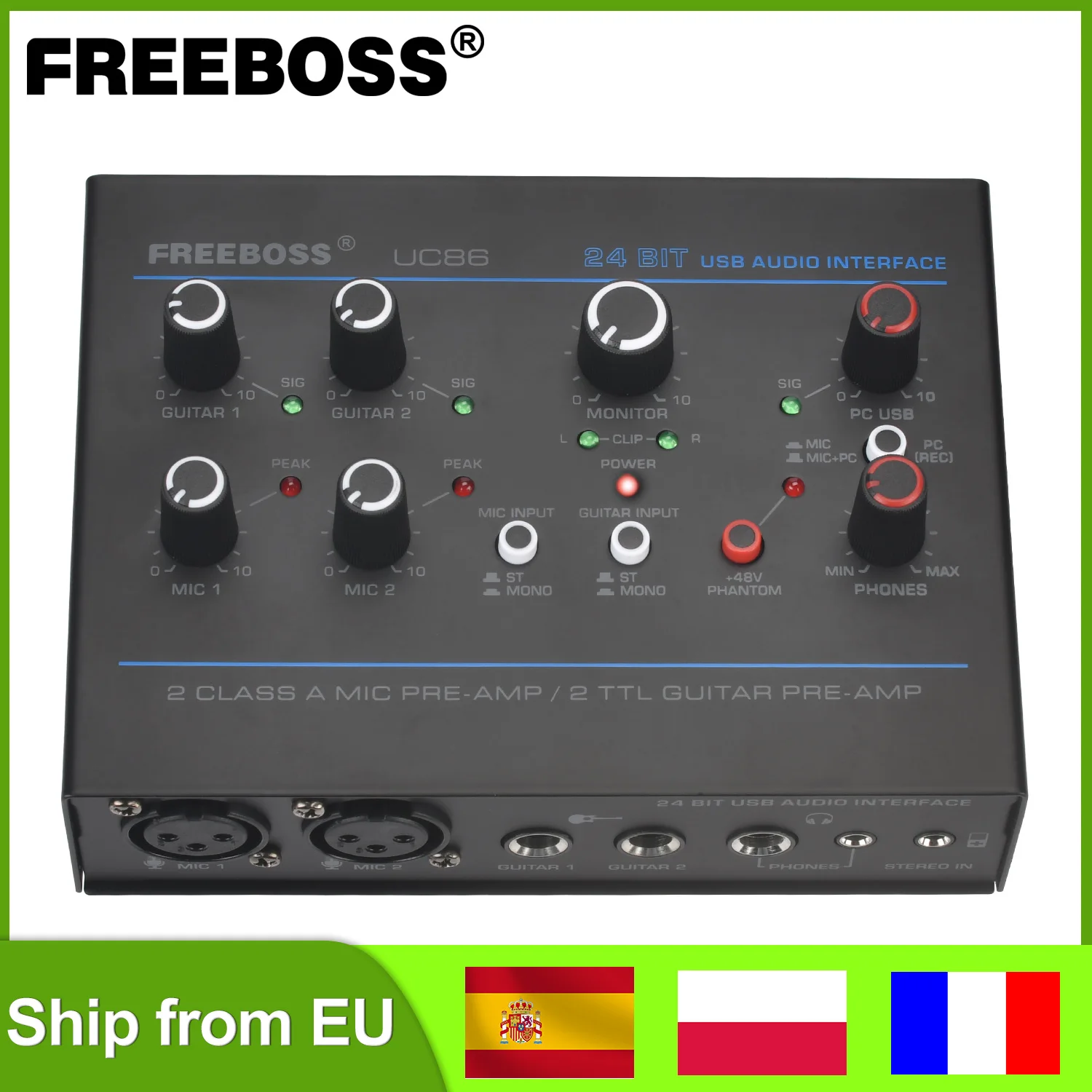 Freeboss 3.5 Stereo Audio Interface 48V PC Recording Guitar 5 CH Input Driver-free External Sound Card For Windows ASIO4ALL UC86