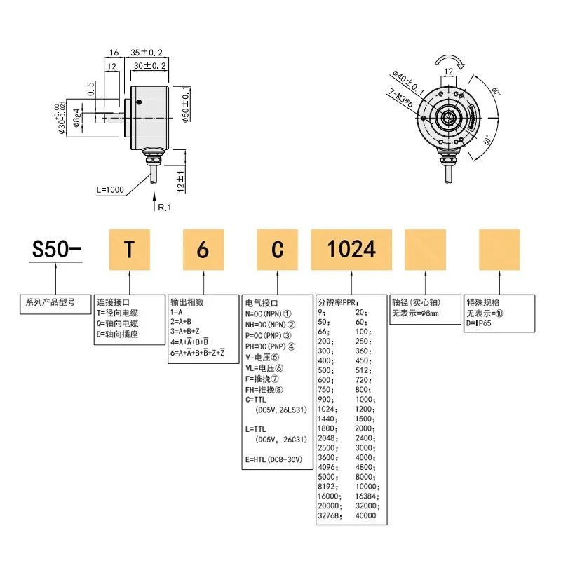 Incremental Rotary Encoder E50S8 Series 600/1000/1024/2048 Replacement