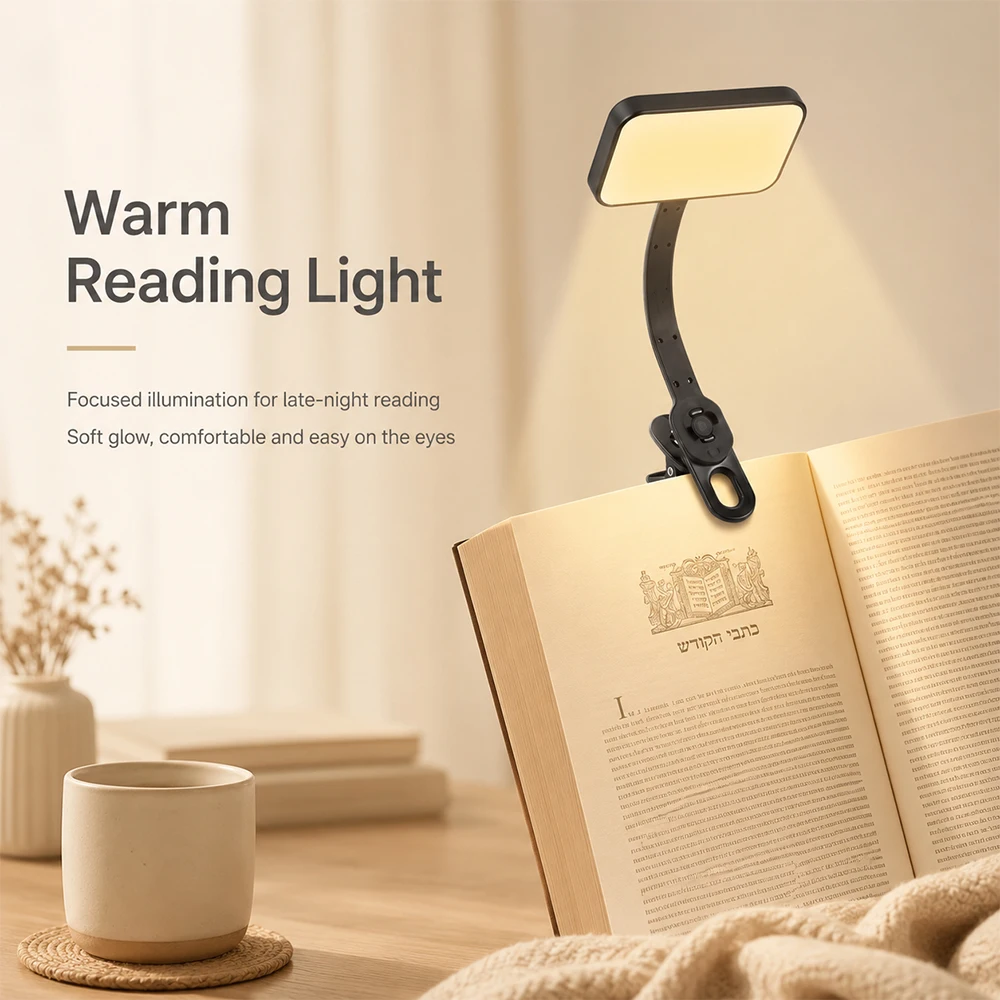 Portable Clip On Reading Light 3 Color Temperature LED Book Lamp Eye Caring Flexible Neck Night Light for Bed Reading Laptop