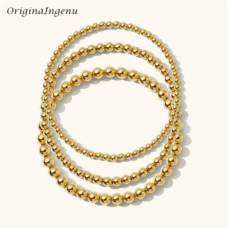 14K Gold Filled Stretch Bead Bracelet Set Elasticity Beaded Bracelet Tarnish Resistant Jewelry Real 925 Silver Jewelry Set