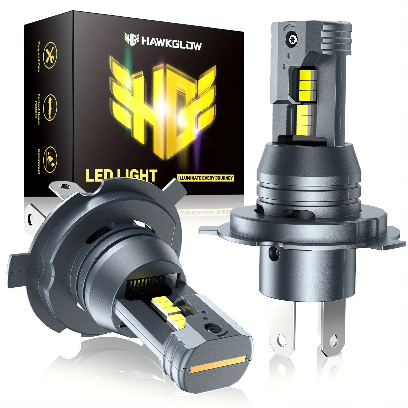 

C7F H4/9003/HB2 IP68 80W 6500K White 40000LM Headlight Bulbs 2 Pcs