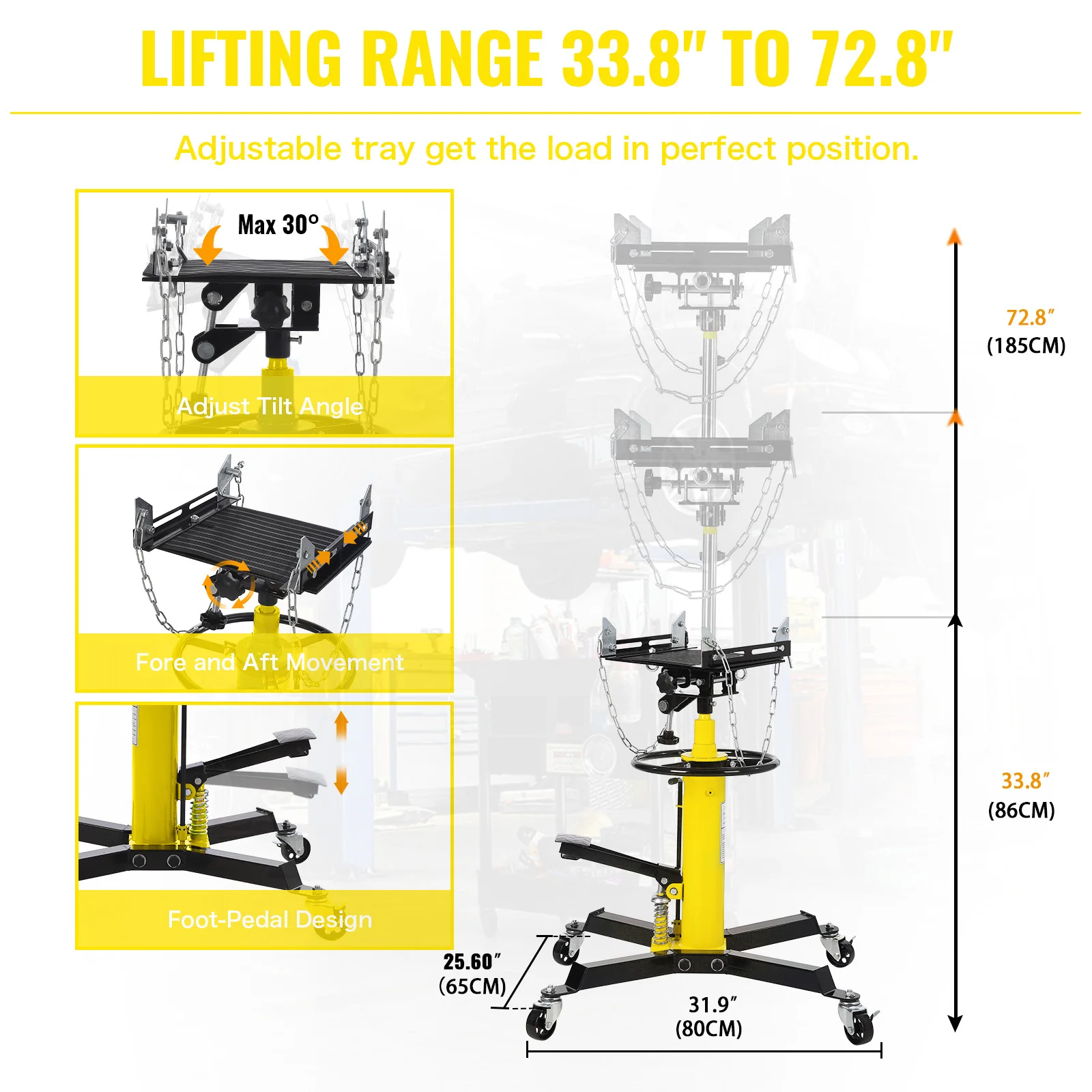 Hydraulic Transmission Jack, 2-Stage Hydraulic Telescoping Jack 1322 Lbs (3/5 Ton) Capacity 33.8