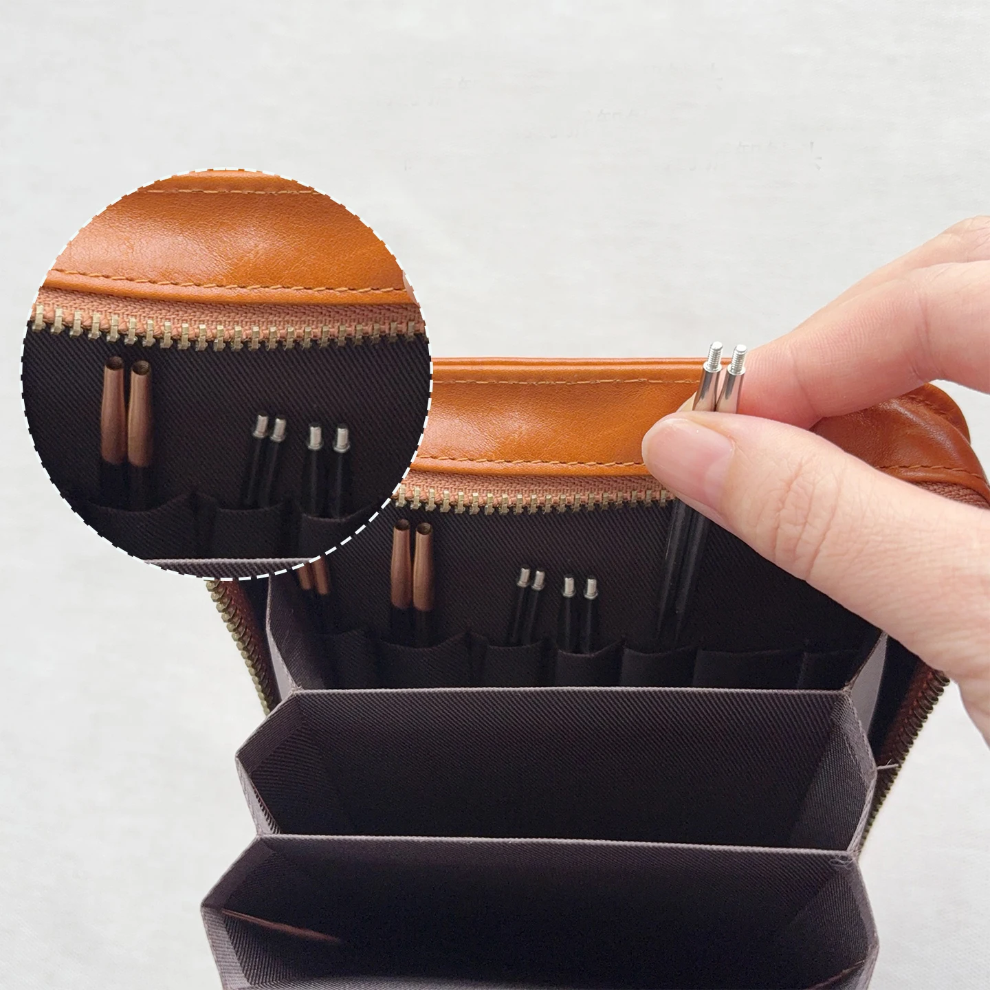 Lotus Yarns Genuine Leather Organ Circular Needle Case, Organized Knitting Needles Bag for Storing Fixed & Interchangeable