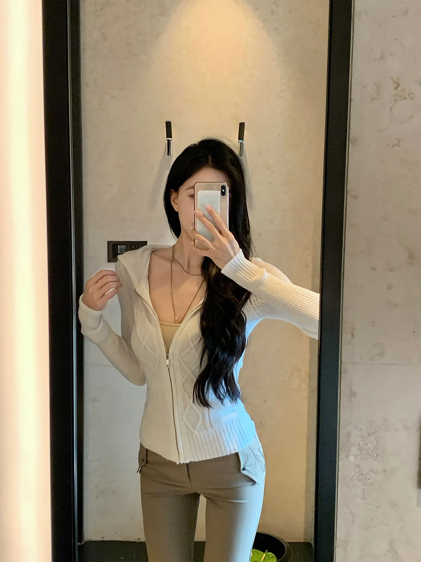 

Hecchenxi Woolen Top Coat with Waist-Cinching And Textured Design for Women Commute Sle Long Sve Zipper Closure Autumn W...