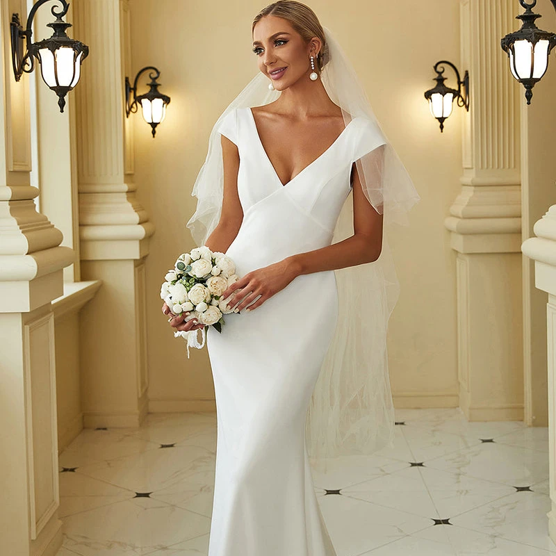 Exquisite Luxury Wedding Dresses Deep V Neck  Cover Sleeves Backless 2023 of  Chiffon Lace Wedding Dresses Vestidos de novia