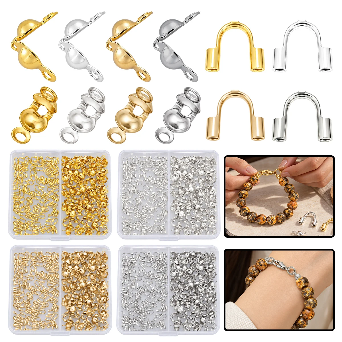 200Pcs/lot Boxed Alloy U-shaped Fastener Double Ball Tip Connecting Clip for Jewelry Making DIY Bracelets Necklace Accessories
