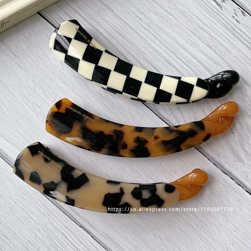 French retro curved banana clip ~ South Korea France leopard-print tortoise shell ponytail clip vertical clip back of the head h