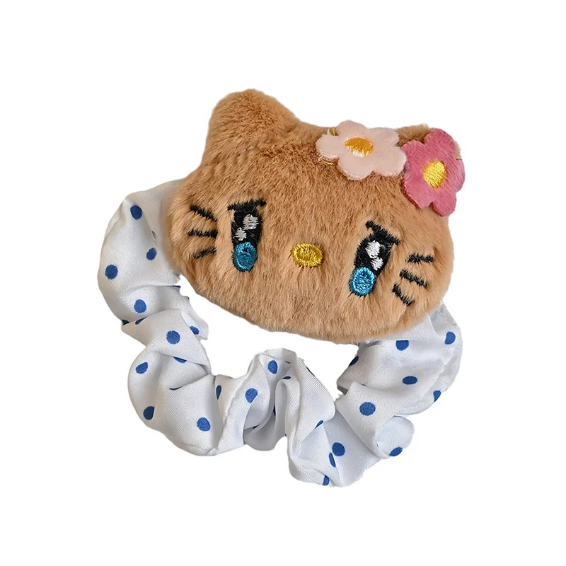 Hello Kitty Plush Scrunchies Kawaii Sanrio KT Cat Elastic Hair Ties Hair Rope Face Washing Make Up Hair Circle Hair Accessories image 5