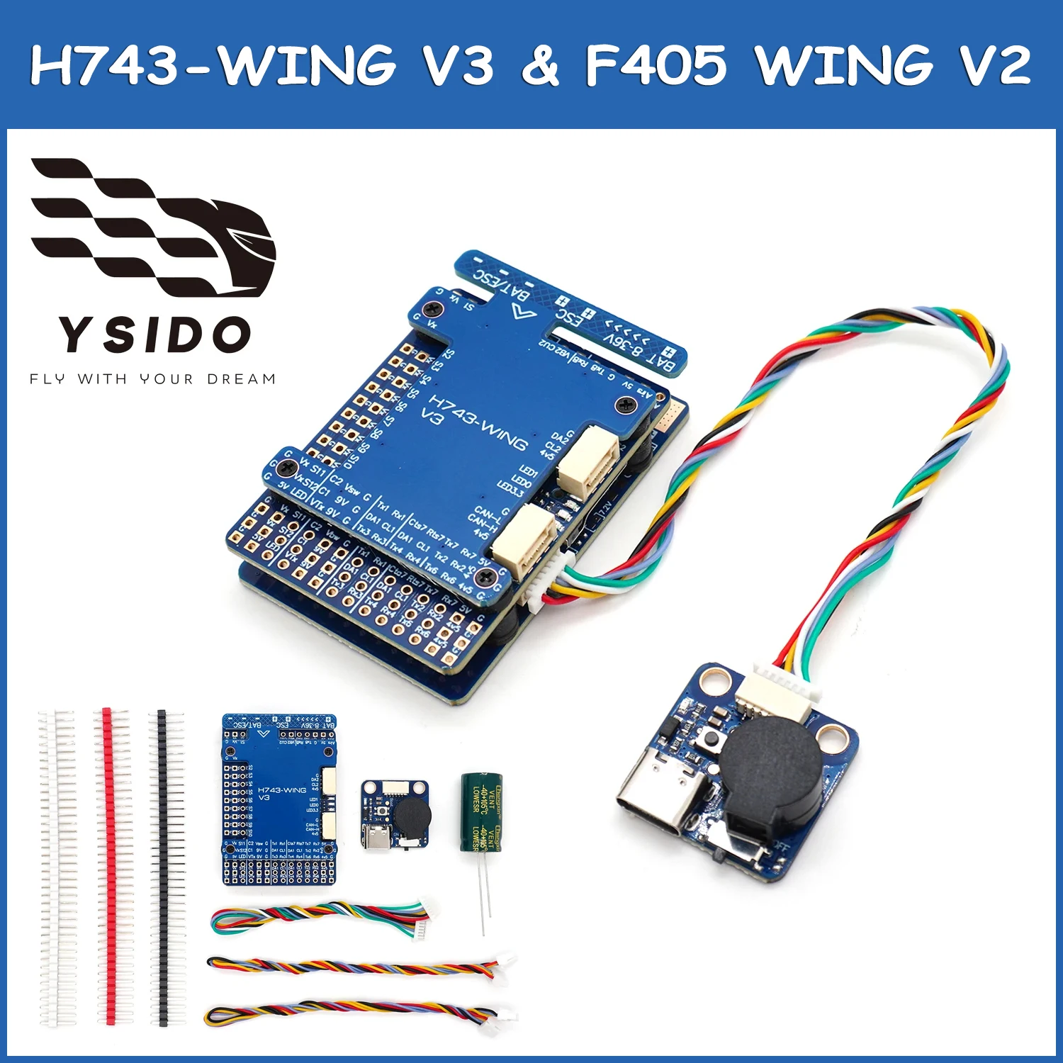 

YSIDO H743-WING V3 F405 WING V2 FC 3-8S Built-in OSD Baro Flight Controller For RC FPV Multirotor Airplane Fixed-Wing Drones