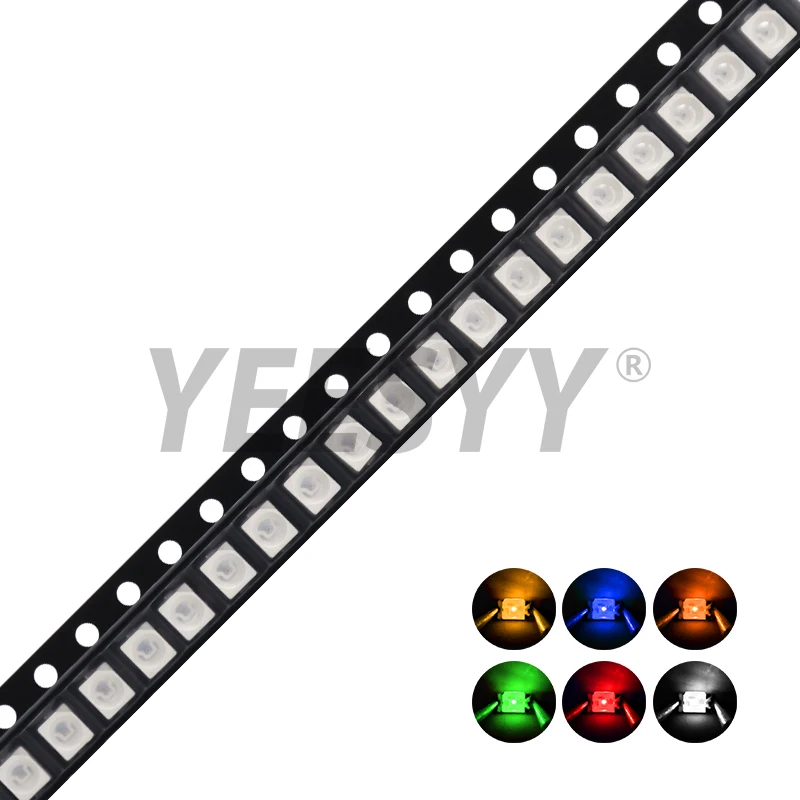 100Pcs 3528 Warm White Red Green Blue Yellow Orange Purple Pink SMD LED Diode Chip RGB PLCC2 PLCC-4 Lamp Light Beads Emitting