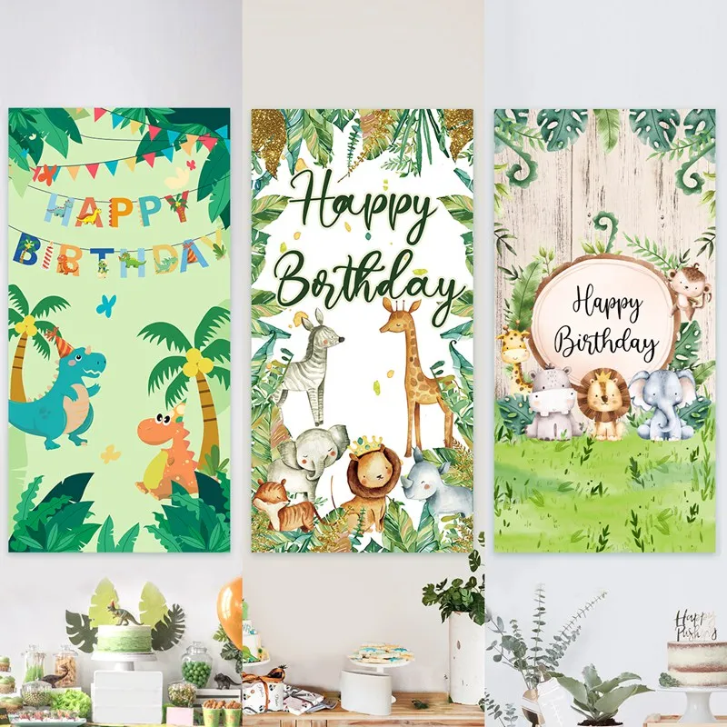 

Jungle Animal Happy Birthday Backdrop Wild One Jungle Safari Birthday Party Decor Kids Banner Woodland Dinosaur Party Supplies