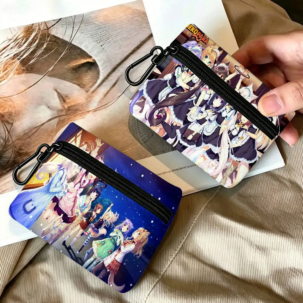 Nekopara Anime Oxford Fabric Zipper Pouch Lightweight Hanging Coin Wallet For Coins ID Cards Keys Lipstick Earbuds