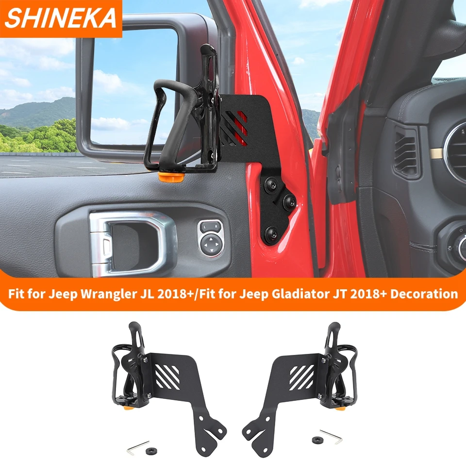 SHINEKA Żelazny uchwyt na kubek na wodę do przednich drzwi samochodu Uchwyty na napoje do Jeep Wrangler JL Gladiator JT 2018 Up Akcesoria wewnętrzne