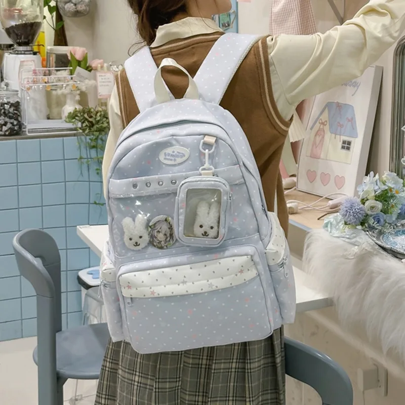Y2K Polka Dot Itabag Backpacks Transparent Pin Display Bag JK Sweet Princess Anime Backpacks Women Students Backpacks Gift New