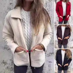 Giacca da donna allentata tasche con colletto rovesciato cappotto da donna chiusura con cerniera cappotto termico per il pendolarismo incontri ufficio primavera autunno inverno