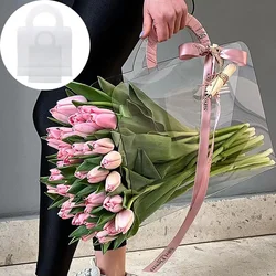 1Pc Transparant PET Verse Bloemboeket Handtas Bloemen Wikkelen Handtas Festivals Party Rose Pakket Draagbare Verpakkingstas