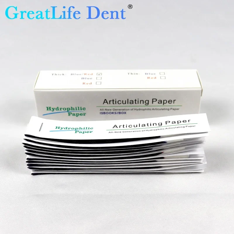 GreatLife Dent 5Box Dental Artikulationspapierstreifen Blau/Rot Doppelseitiges Bisspapier 100 μm Hydrophiles Papier Verbrauchsmaterial