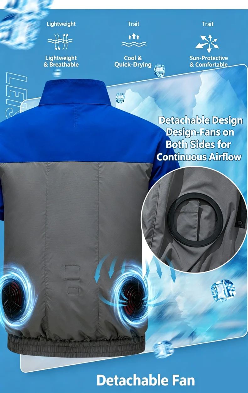 New Men's Smart Cooling Workwear with Built-in Fans, 360° Circulating Airflow, Lightweight and Breathable, Suitable for Hiking