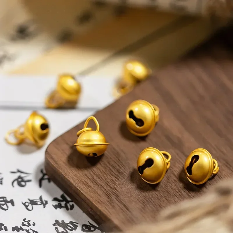 9999 Real Gold 24K Small Bell DIY Braided Accessories Pure Ancient Gold Color Retaining Sealing Oil Bell Pendant