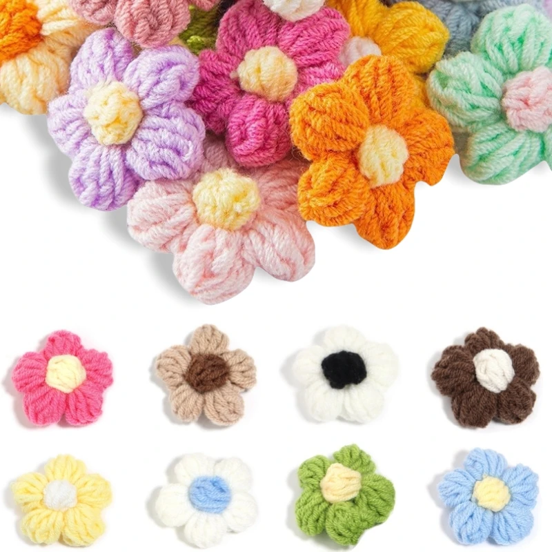 

10Pcs/Lot 4cm Colorful Hand-knitted Flowers Handmade Fabric Appliques For DIY Sewing Crafts Headwear Garment Wedding Decoration