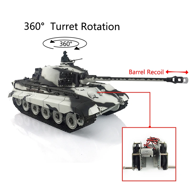 Henglong 1/16 7.0 King Tiger RC Tank 3888A FPV 360 Turret Metal Driving Motor Pipe Retractable Infrared Battle TH19724-SMT7