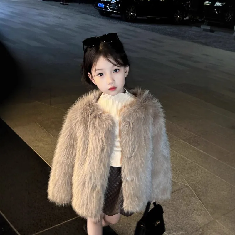 UNITIM Winter Children Girl Faux Fur Jacket Fake Fox Fur Outerwear for Kids Girl Artificial Fur Thicken Warm 1-10T Girl Ski Coat