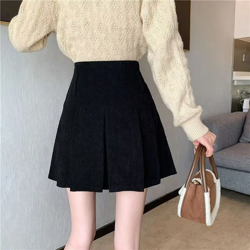 2023 Women Korean High Waist Y2K Pleated Skirts Harajuku Kawaii Fashion Striped Khaki Mini Skirt Summer Solid Aesthetic Outfit