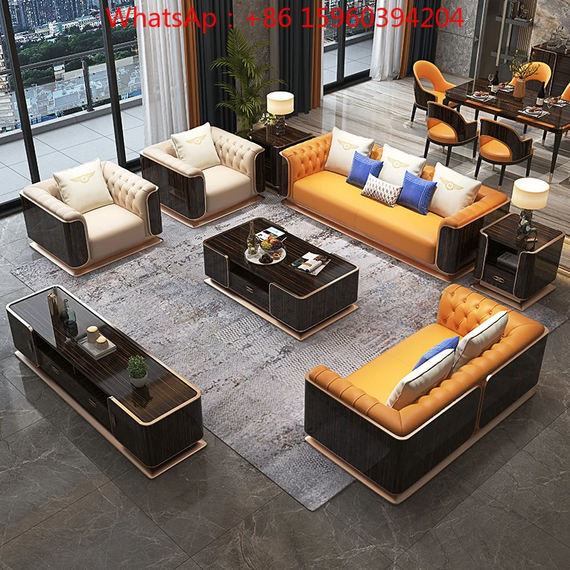 

Italian light luxury leather sofa, American leather sofa, large villa, sofa, Hong Kong style designer sofa