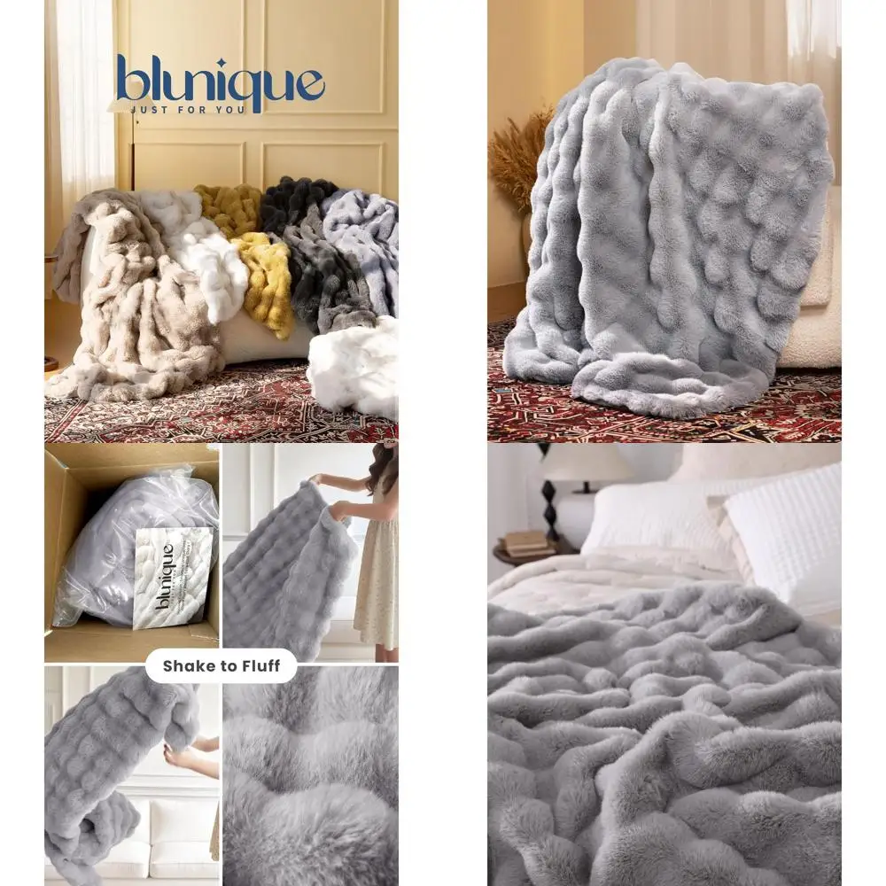 

Luxury Oversized Faux Fur Blanket, Plush Fluffy Throw, 60x80 Light Grey for Couch, Bed, Living Room