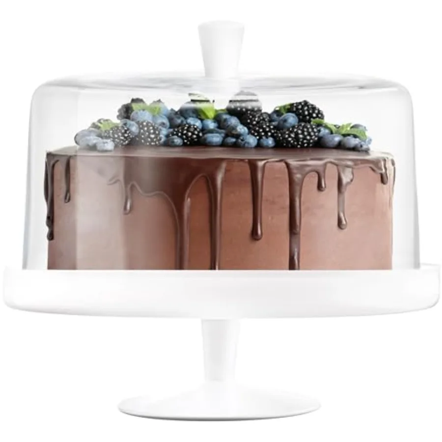 

- Euorpean Quality Glass - Large 2 Pc Set Footed Glass - Opal White Cake Stand with Large Clear Cake Dome - with Opal (White) K