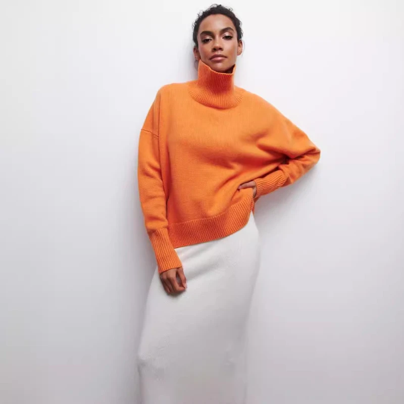 Grenzüberschreitende Damenbekleidung Neuer beliebter Pullover Europäischer und amerikanischer lockerer Halb-Rollkragenpullover für Herbst und Winter