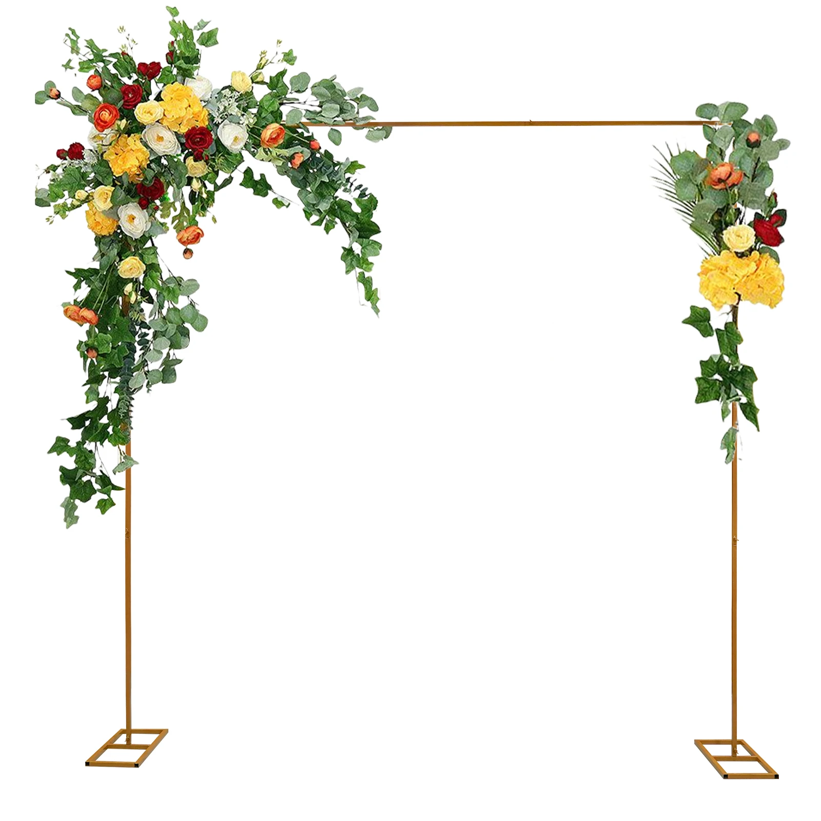 

9.8x9.8FT Square Wedding Arch Stand Gold Metal Wedding Arch with Base Garden Backdrop Stand Rack for Ceremony Wedding Party