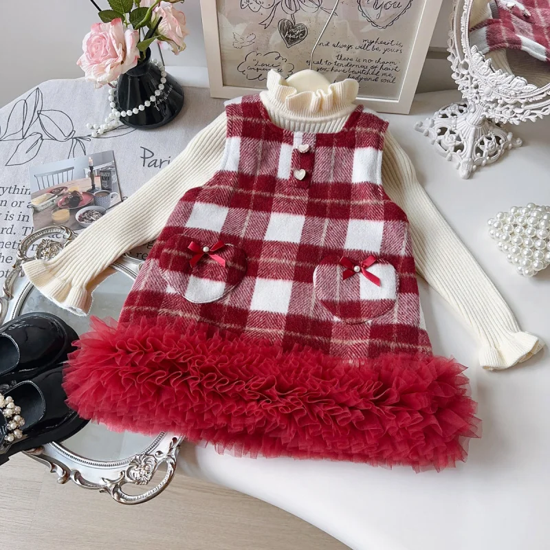 

Girls Sleeveless Dress Baby Girl Fashionable Princess Mesh Hem Tank Dress