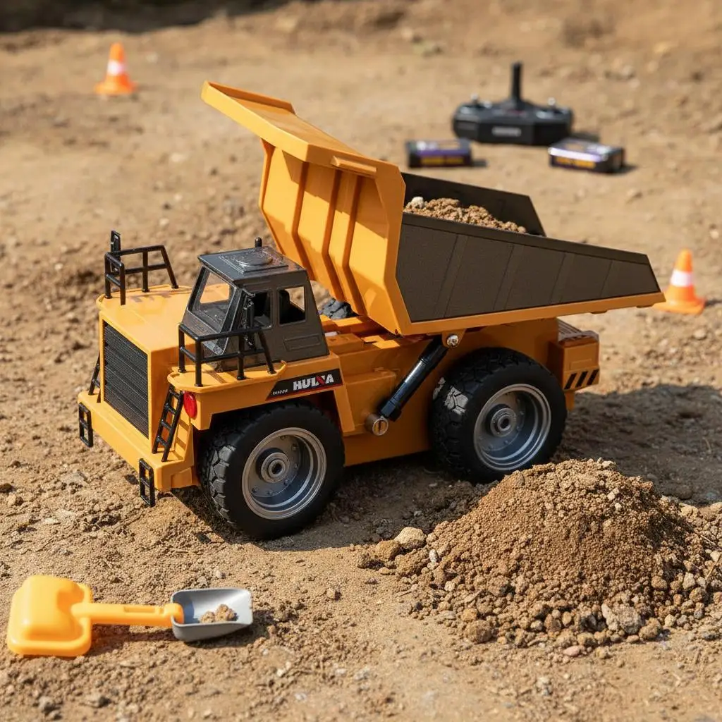 

Радиоуправляемый строительный самосвал в масштабе 1:18 для песочницы, двора, игровой комнаты, с литым кузовом, светодиодной подсветкой, 2 перезаряжаемыми батареями