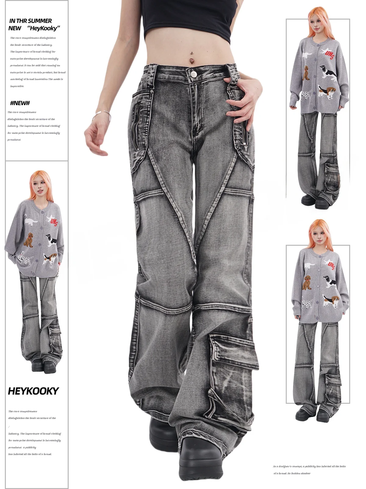 

American High Street Aalyptic Sle Women's Low Waist Slim Straight Leg Jeans Workwear Waed ey Long Dragging Pants