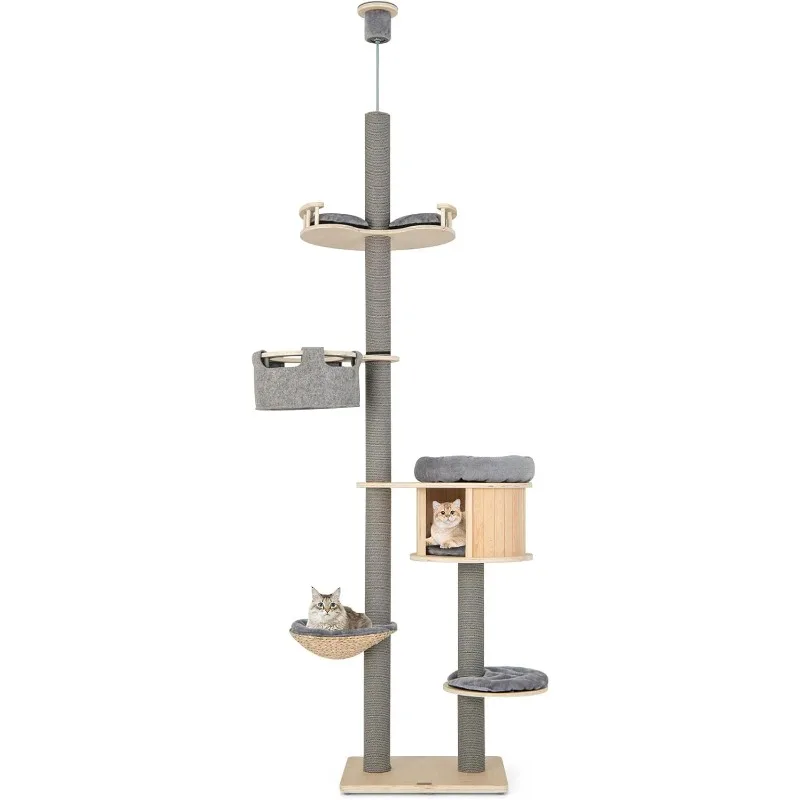 

Floor to Ceiling Cat Tree, 100-110 inch Height Adjustable,with Scratching Posts,Condo, Hammock,Tall Ceiling Cat Tree，Large