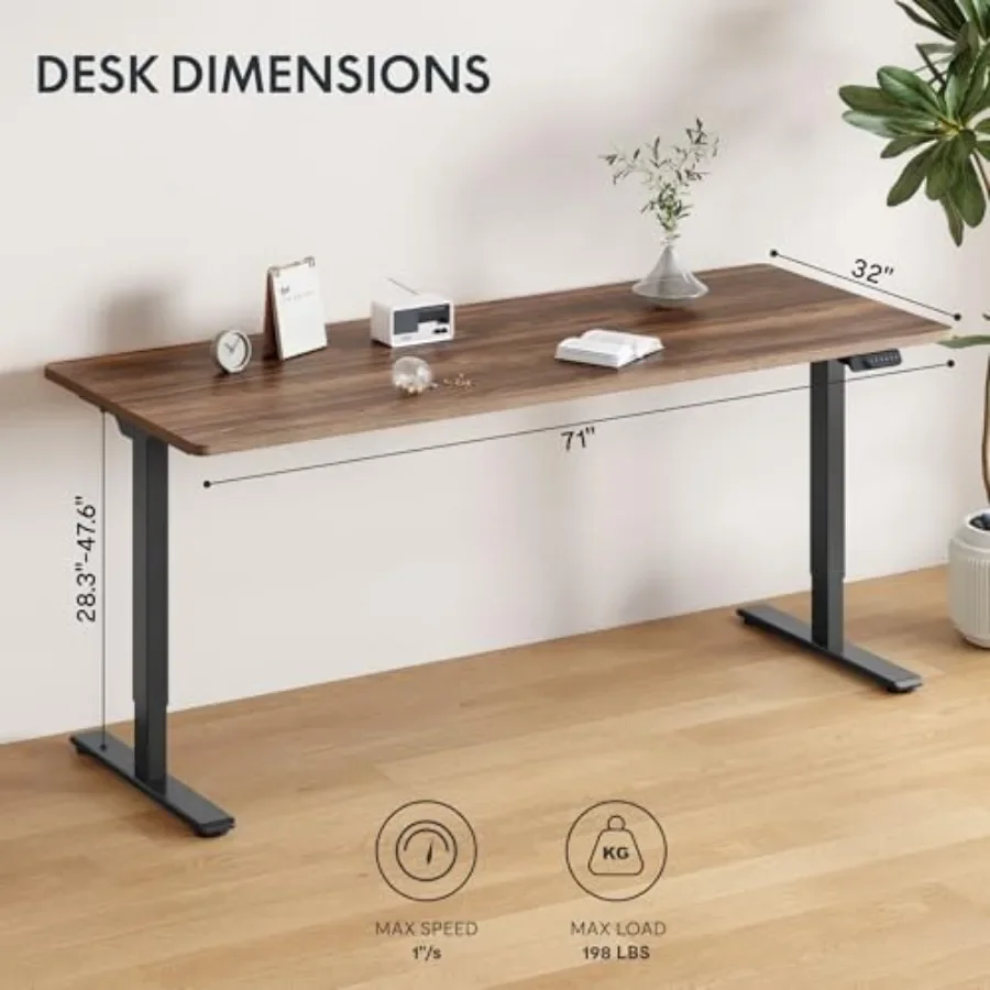 Electric Standing Desk for home office use, made of premium MDF with matte black finish, featuring smooth height adjustment and