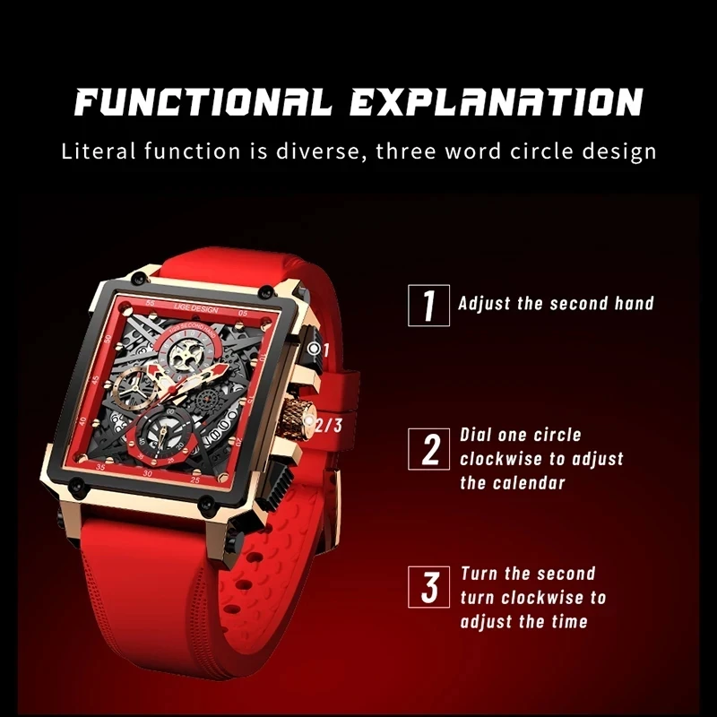 LIGE Fashion Mens Watch Top Brand Luxury Waterproof Quartz Square Wrist Watches for Men Date Sports Silicone Clock Reloj Hombre