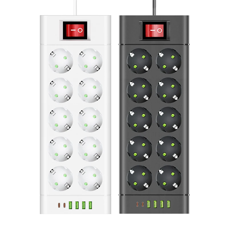 Prise ue multiprise prise cc rallonge 6/8/10 prise électrique avec 4 Ports USB 2 type-c prise en charge 2500W appareil ménager