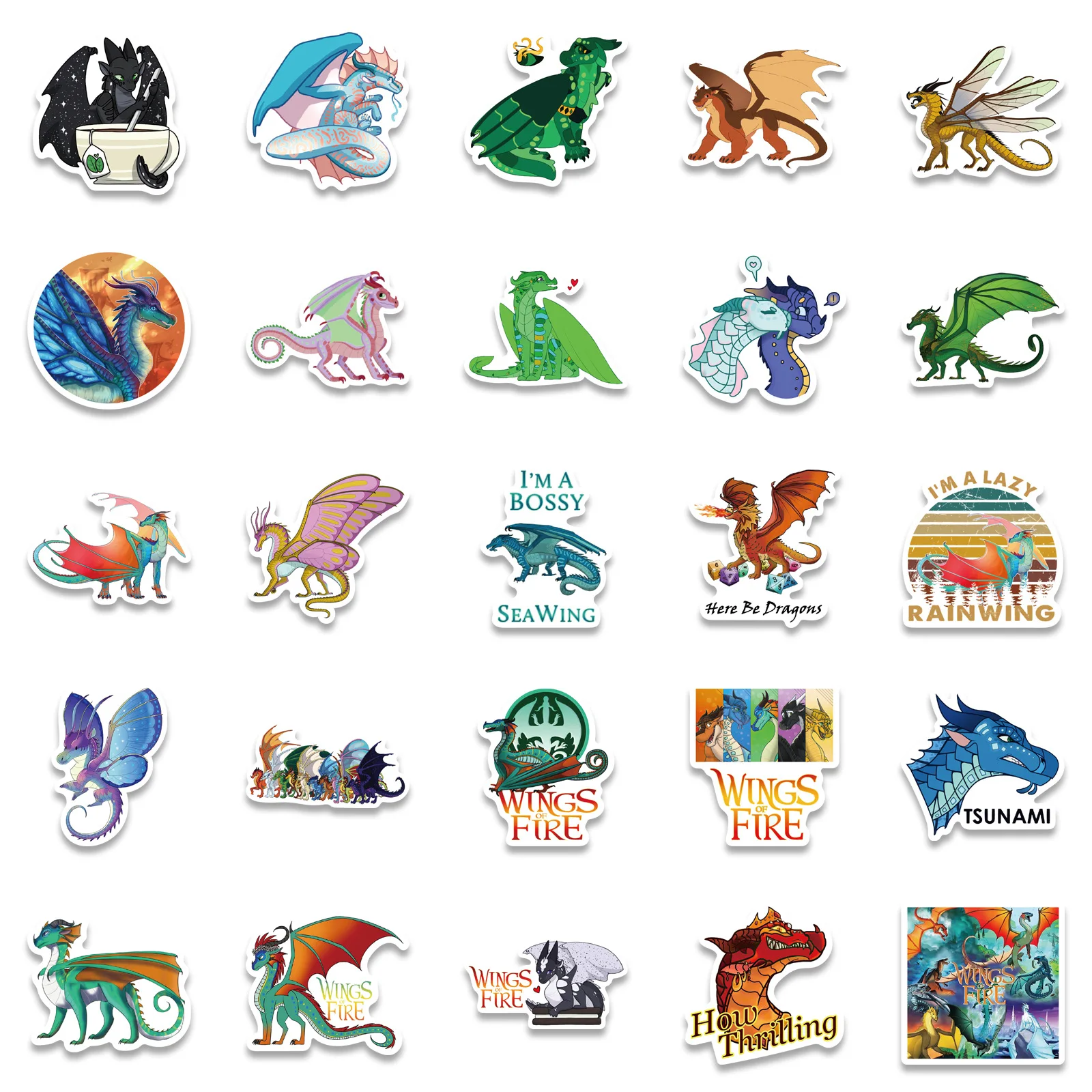 50Pcs Wings of Fire Stickers for Teen Laptop,Cool Cartoon Aesthetic Vinyl Stickers Dragons Waterproof Decals for Water Bottle