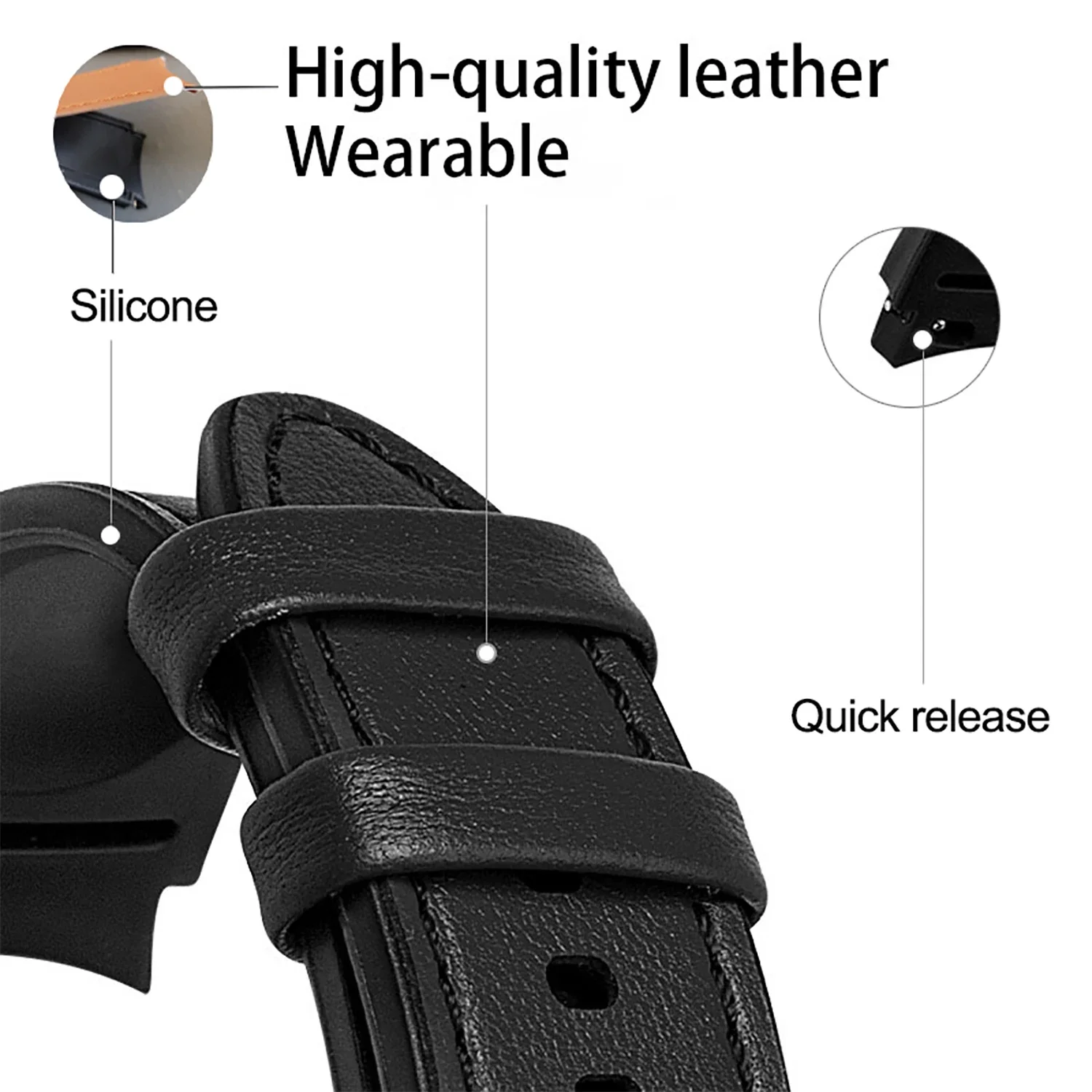 No Gaps Leather +Silicone 20mm strap for Samsung Galaxy Watch 6 5 4 Classic 46mm 42mm Bracelet for Samsung Watch 44mm 40mm band