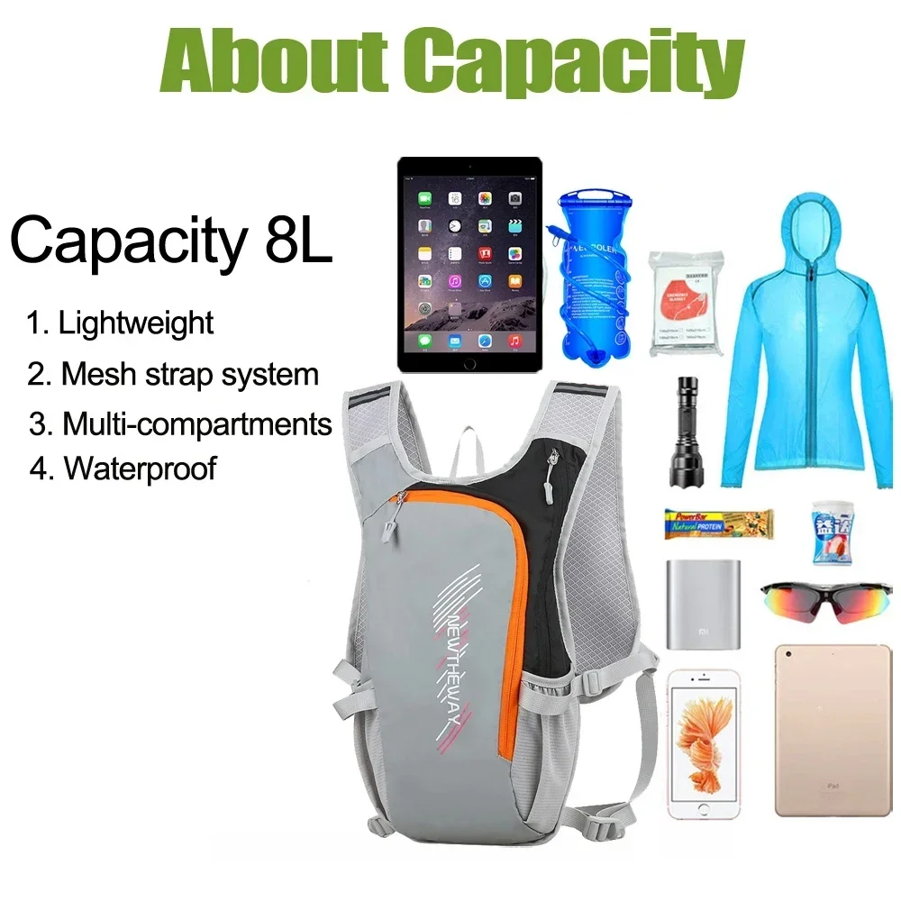 Mochila leve de hidratação com bexiga para homens e mulheres, mochila de ciclismo e escalada, mochila reflexiva, mochila de caminhada