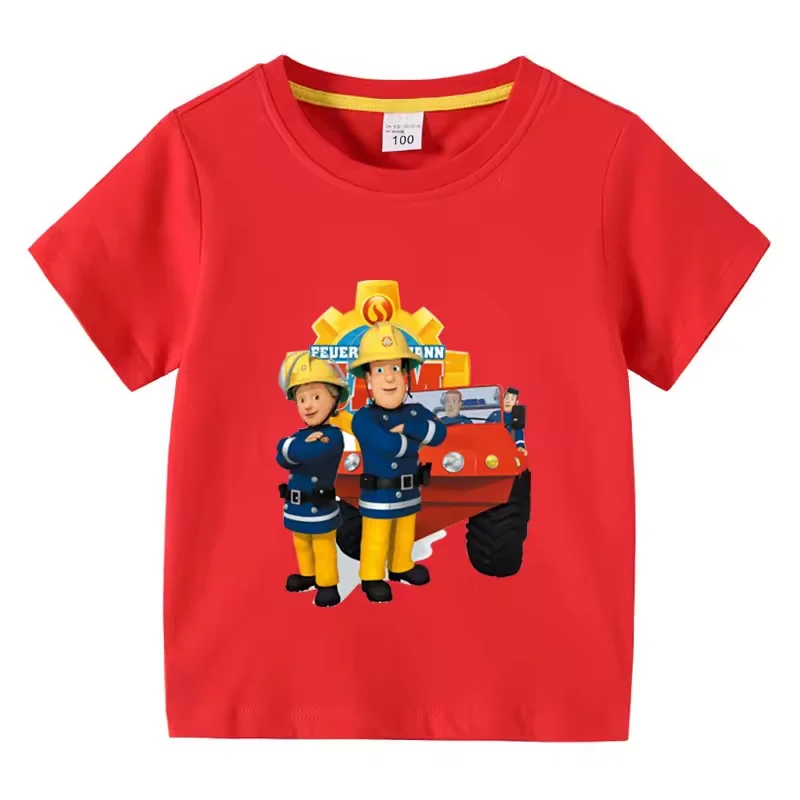 Lustiges T-Shirt mit Cartoon-Motiv von Feuerwehrmann Sam für Kinder, Sommer, 3 bis 10 Jahre, Oberteile für Mädchen und Jungen, tolles Freizeit-T-Shirt. – Detail 4