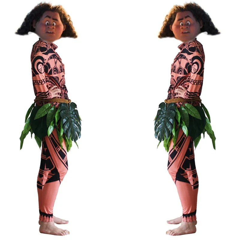 Moana Maui Tattoo Cosplay Costume Maui Tattoo T Shirt Pants Tights Sets Halloween Adult Mens Kid Costume Funny Outfits